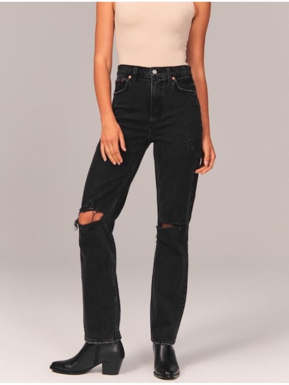 Abercrombie The 90s Straight Ultra High Rise Distressed Denim